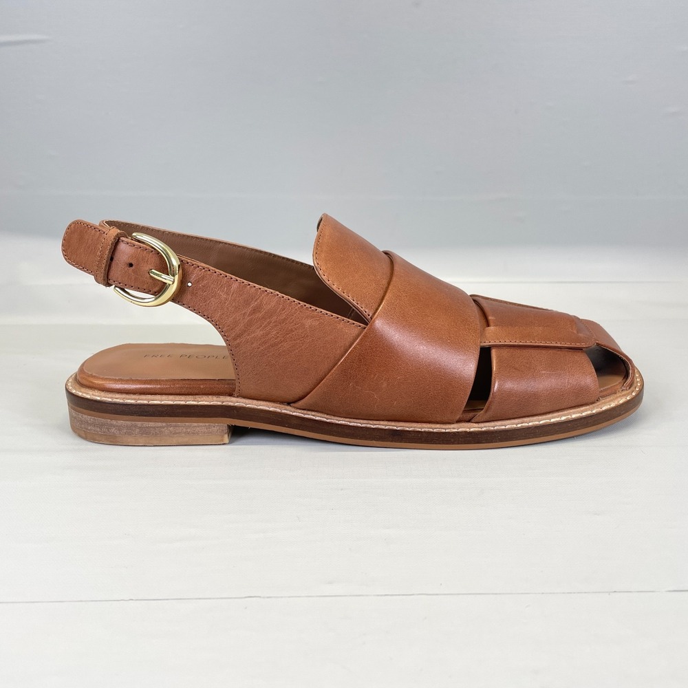 Free People Libby Fisherman Sandals Womens Size 9 Brown Leather Slingback Shoes